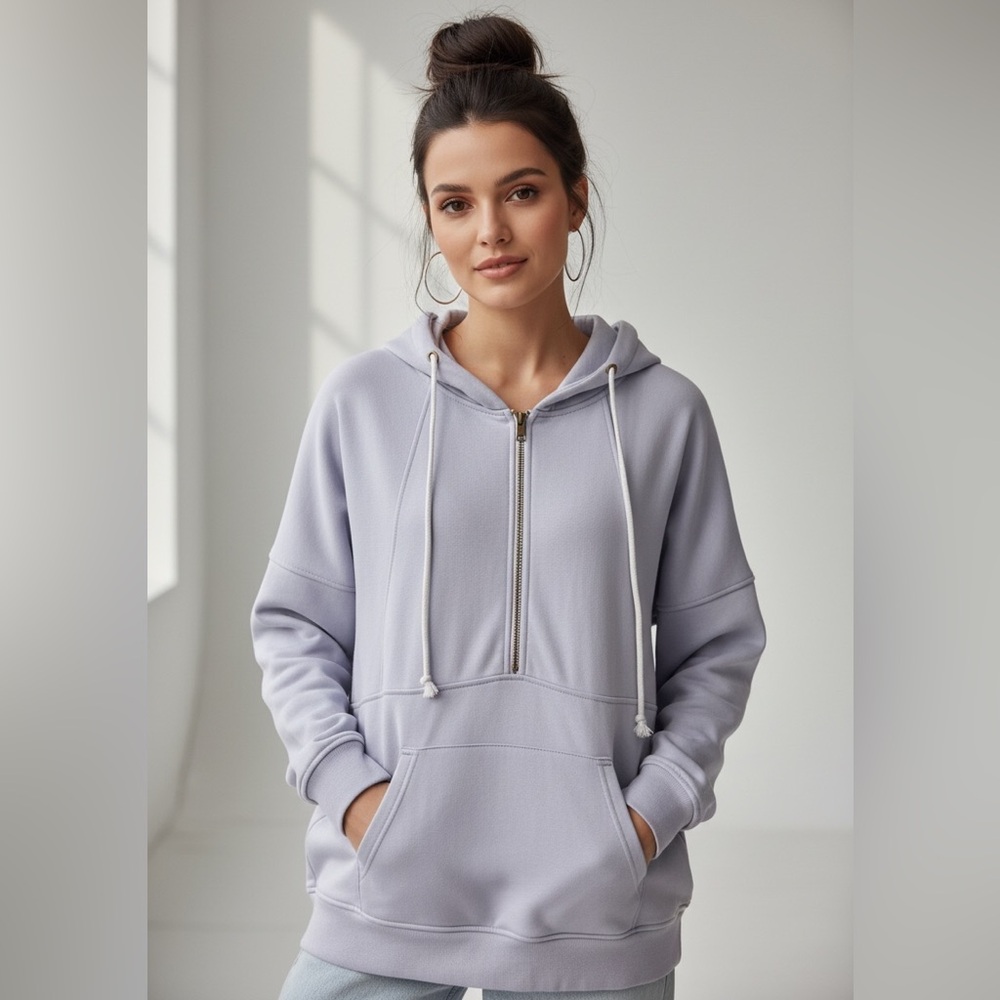 Michelle Mae vintage wash half zip hoodie in periwinkle purple. Size Large
